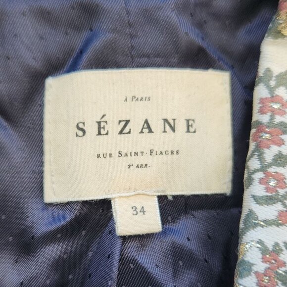 Sezane Gustav Brocade Blazer Gold Lurex Floral Jacket - Picture 5 of 9